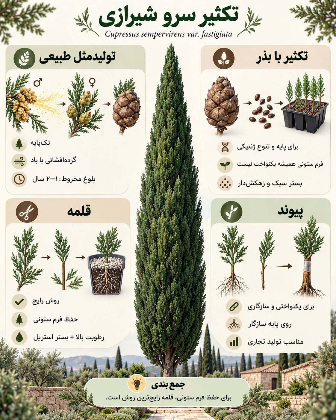 سرو شیرازی (Cupressus sempervirens) فرم ستونی